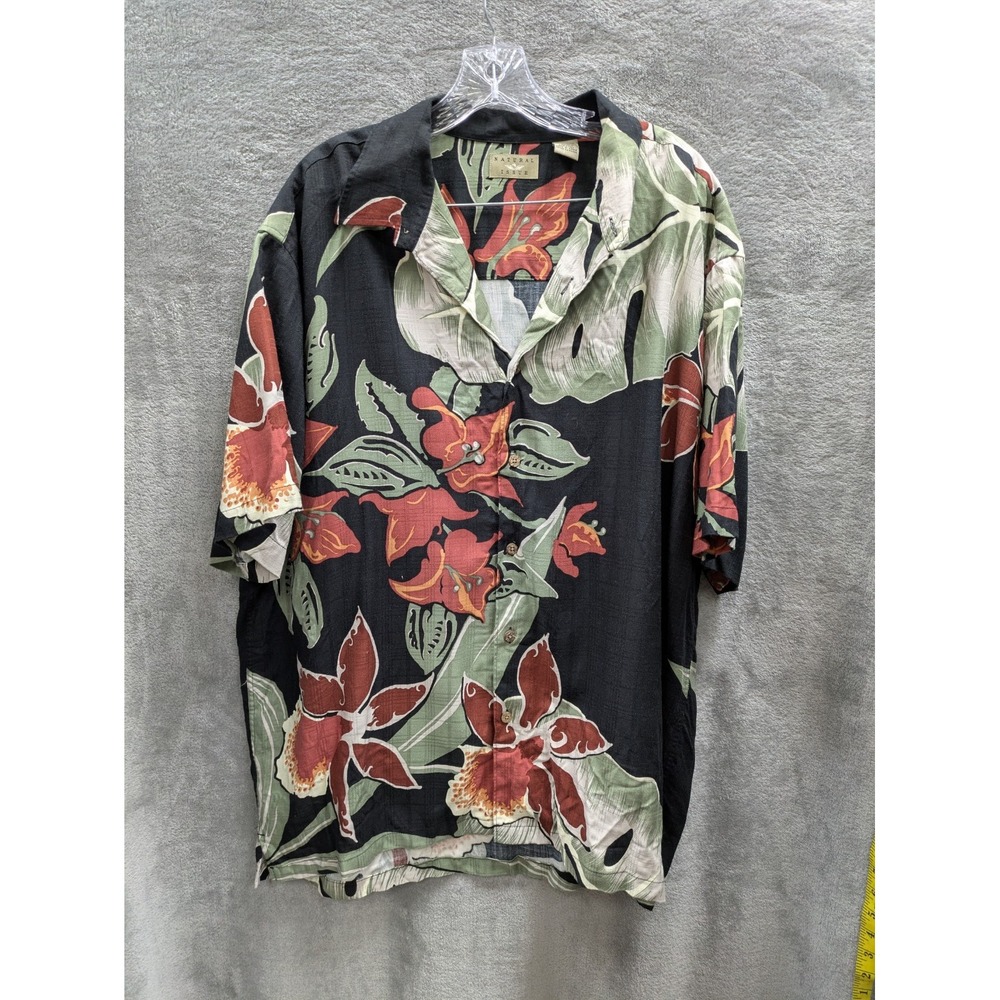 Vintage Natural Issue XXL Hawaiian Aloha Shirt Black Tropical Floral Camp Resort